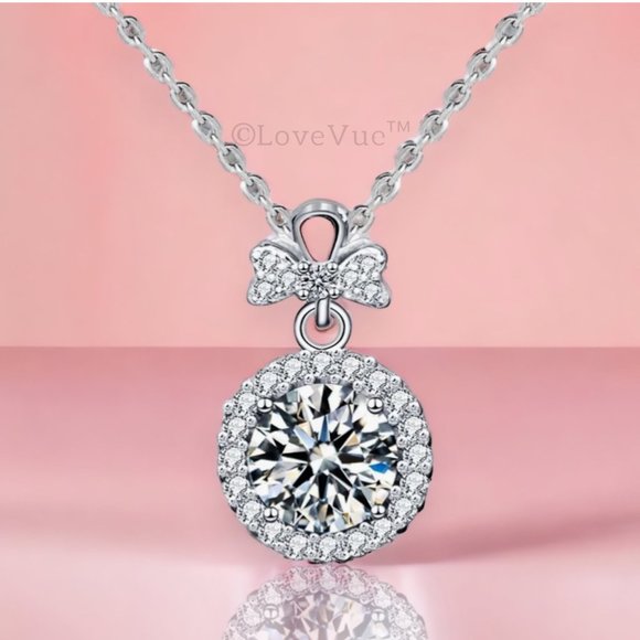 Certified 1ct. t.w. Diamond Elegant Bow Knot Round Halo Necklace VVS1 - Picture 6 of 16